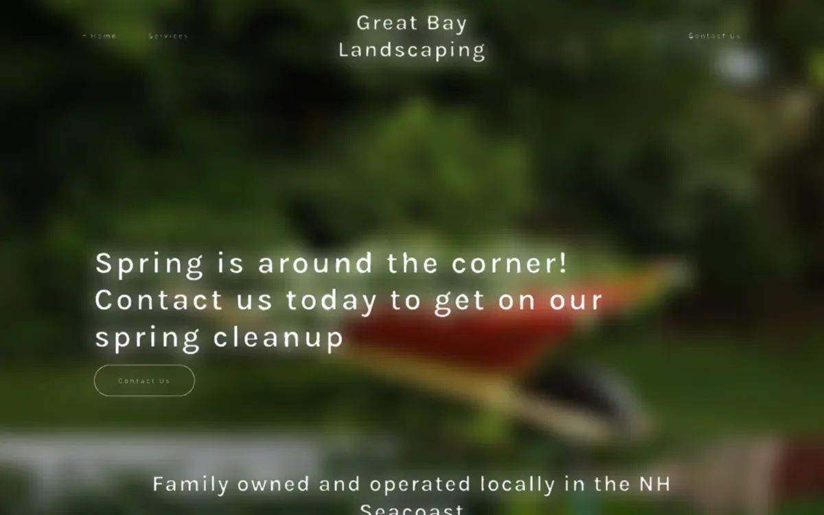 Great Bay Landscaping's previous website: a dated builder template with a stock photo and a headline fighting a busy background.